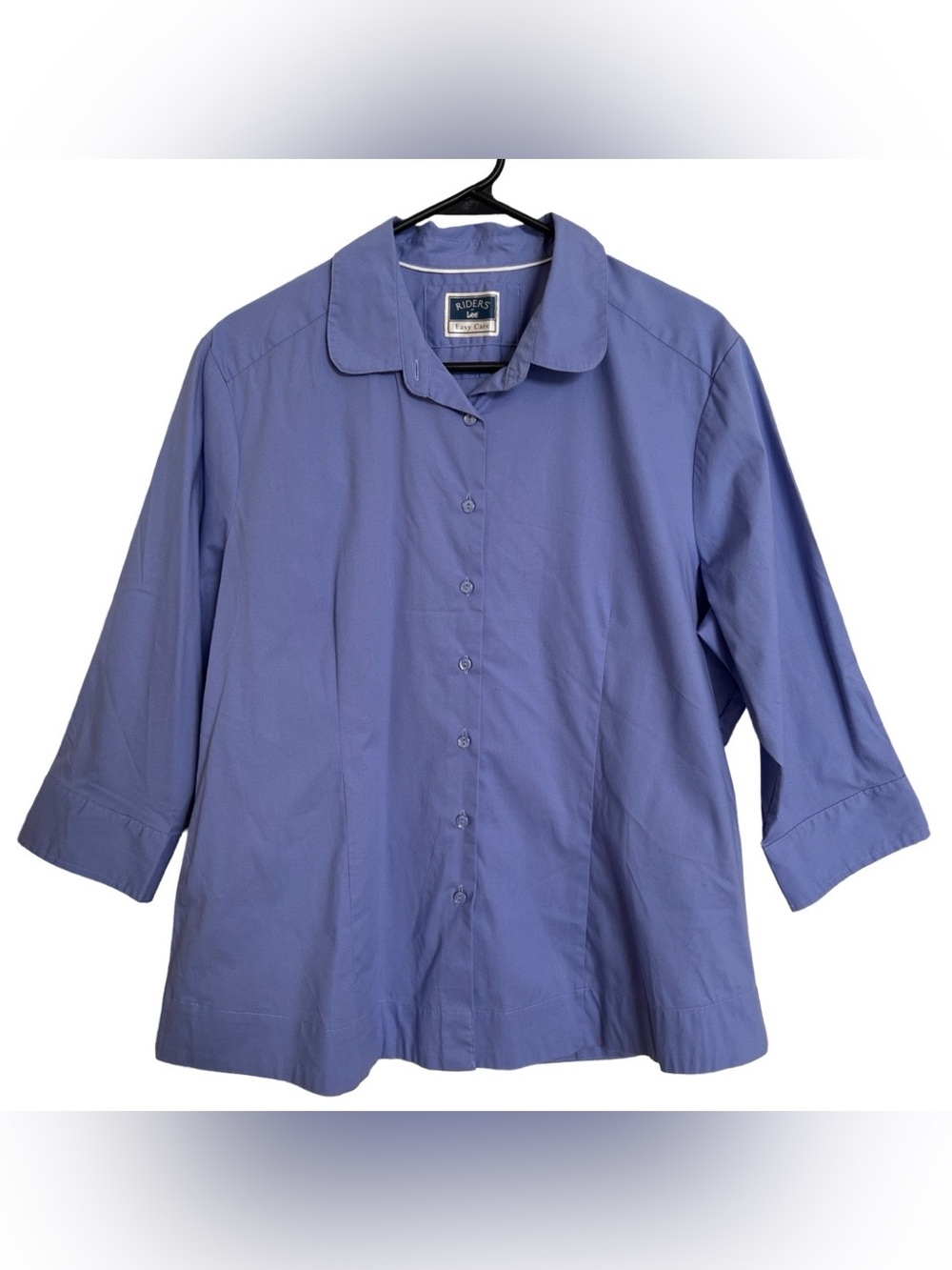 Ladies Women’s Riders by Lee blue three quarter sleeve button down shirt SZ XL